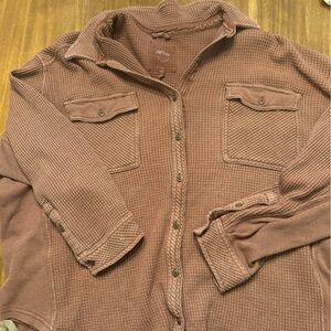 Aerie Woman’s Waffle-Knit Button-Up Sweater in brown